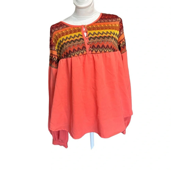 Pure Sugar Shirt Women's Large Top Blouse Pink with embroidery - Picture 1 of 6